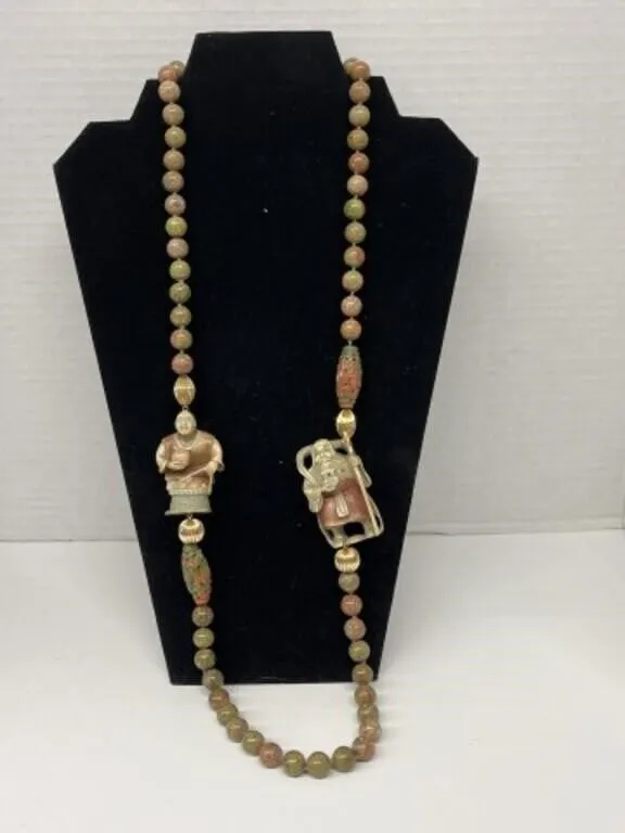 Necklace of Mainly Green Tone Agate Beads Along