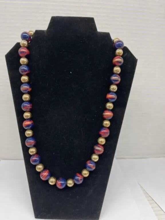 Modern Beaded Necklace of Blue with Red Coloured