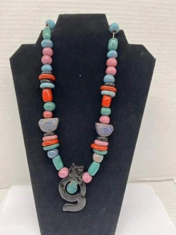 Modern Large Beaded Heavy Necklace with a C