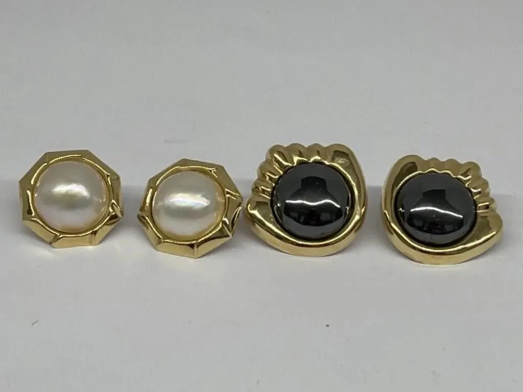 2 Pairs of Earrings Each in Gold Tone Metal Frames