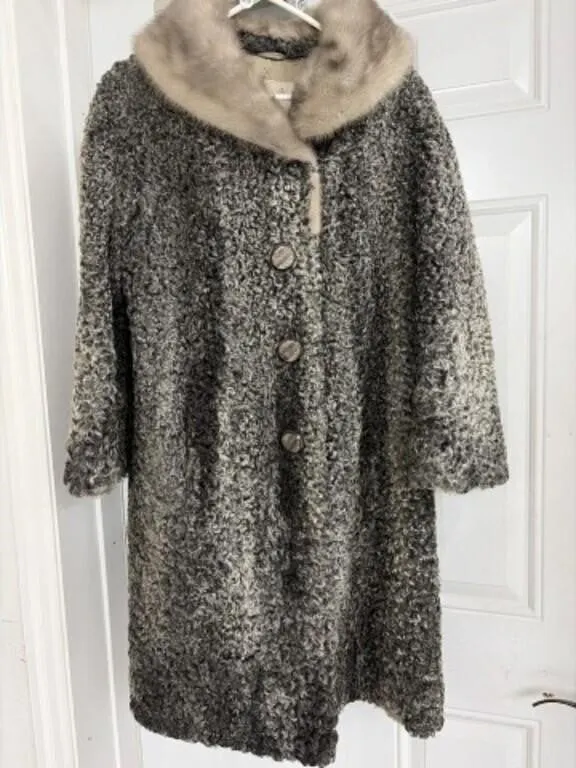 Eaton�s grey astrakhan lamb and mink fur coat