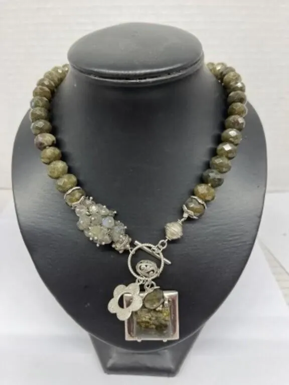 Modern Necklace Fashioned from Dark Green Faceted