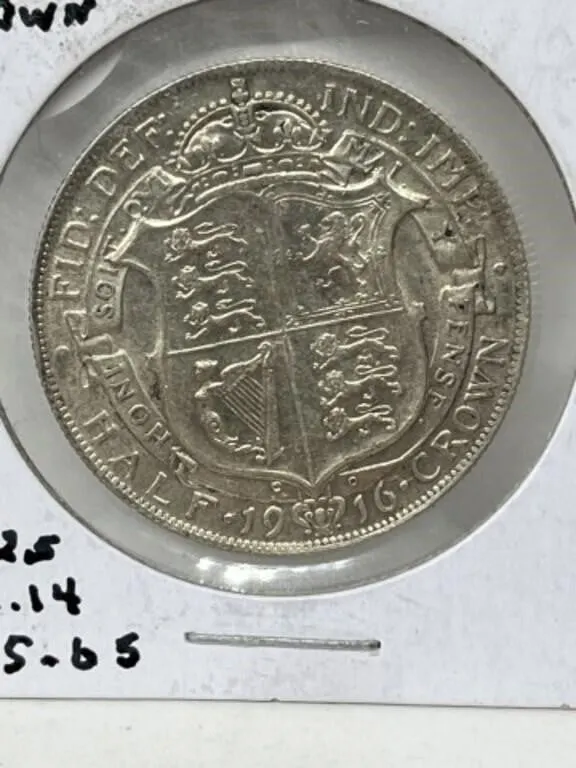 1916 G B 1/2 Crown - Silver