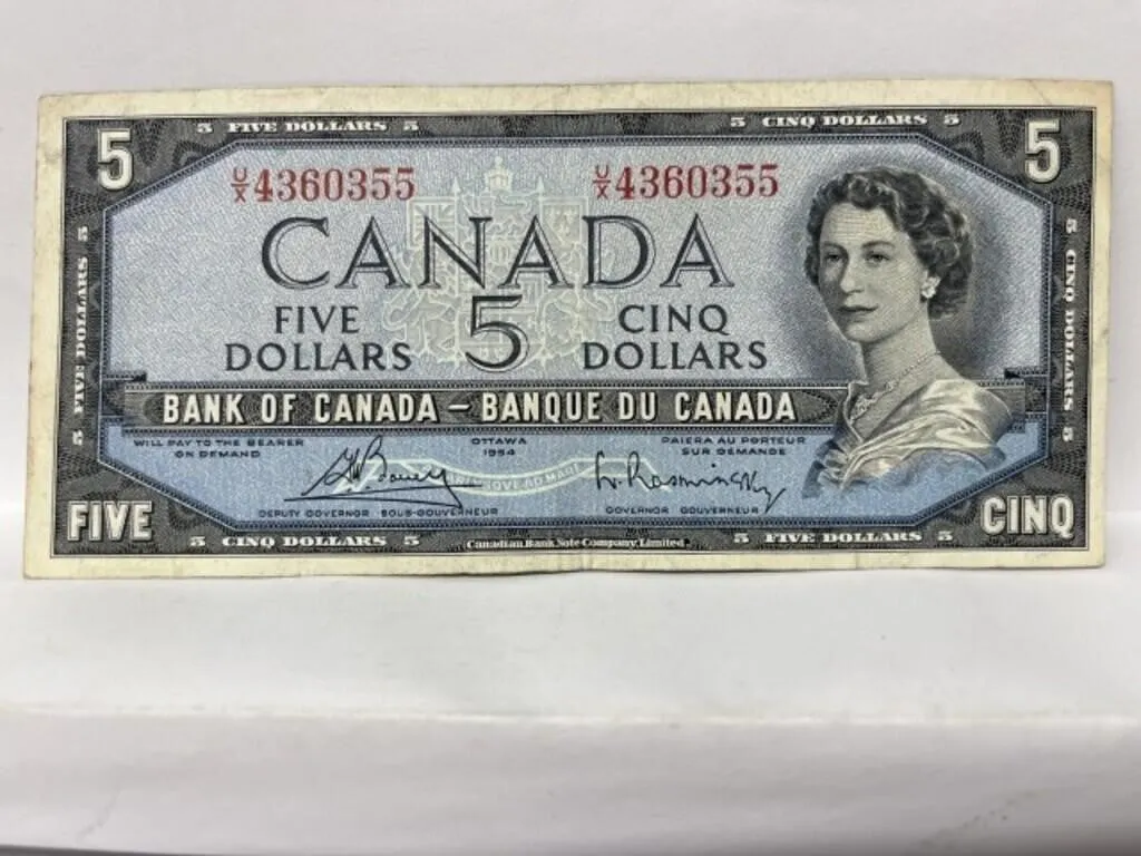 1954 Cdn $5 Bill - Bouey/ Rasminsky