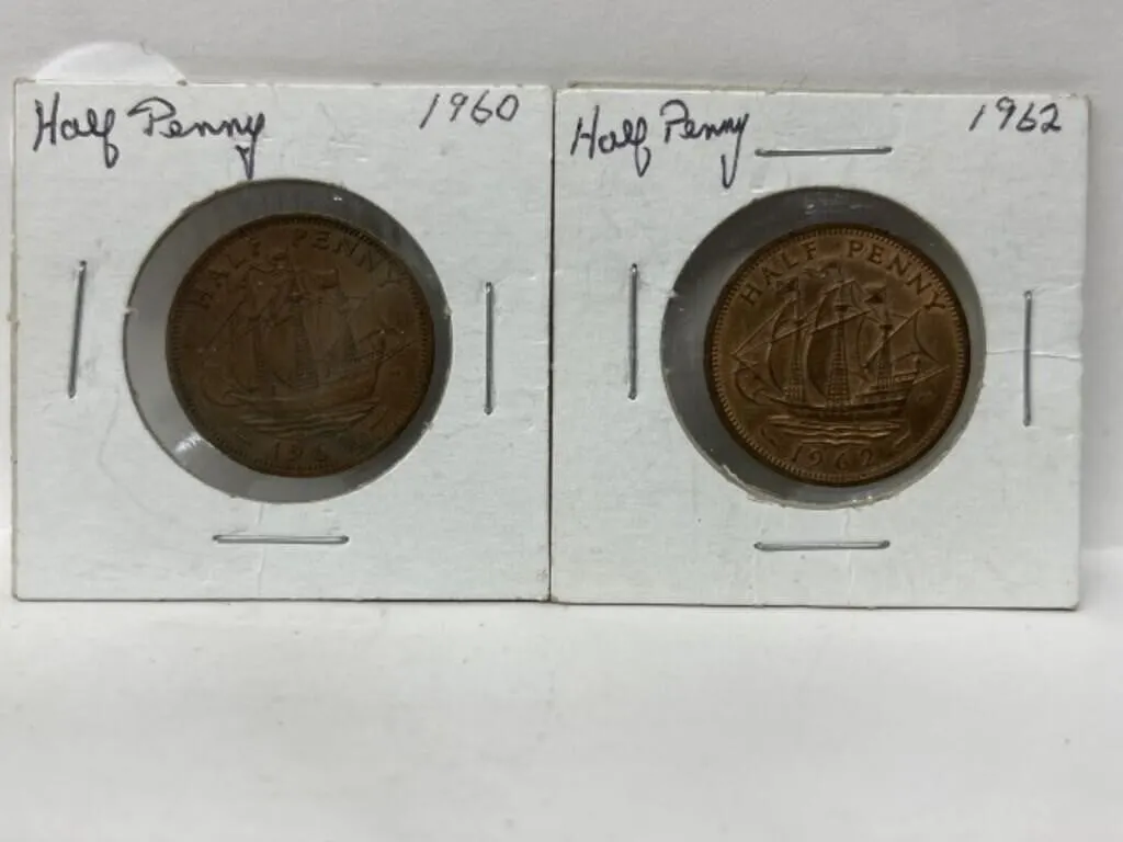2 X G B Half Pennies - 1960, 1962