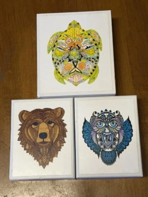 3 Small Animal Puzzles with Wood Pieces