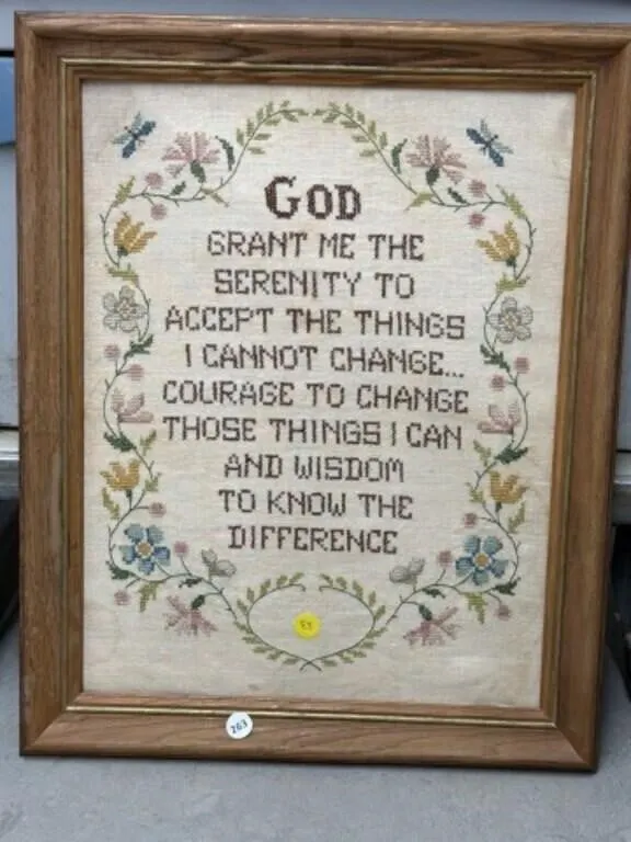 Framed Serenity Prayer Cross Stitch
