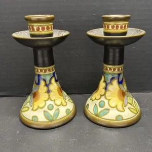 Pair of Vintage Gouda Pottery Candlesticks