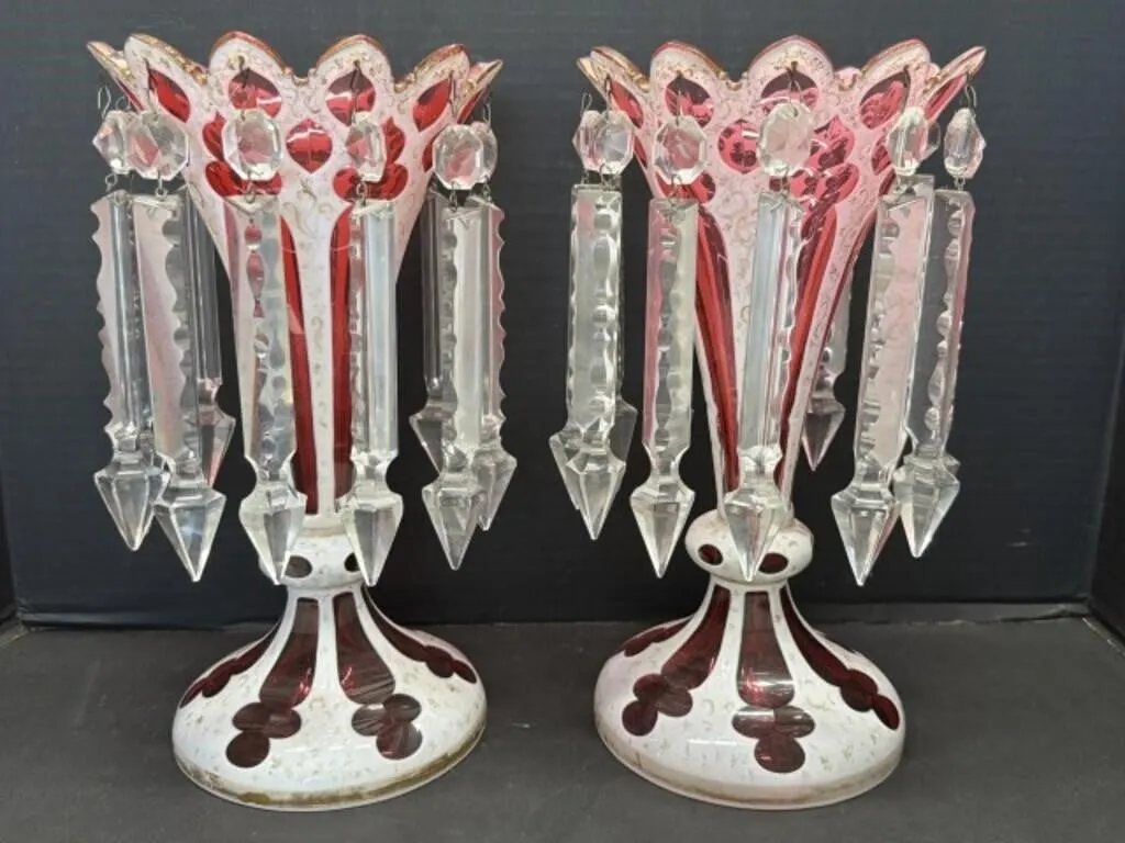 Bohemian cranberry and white overlay glass