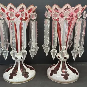 Bohemian cranberry and white overlay glass