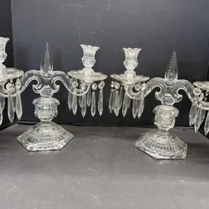 Glass 2-Light Candelabras with Lustres (2)