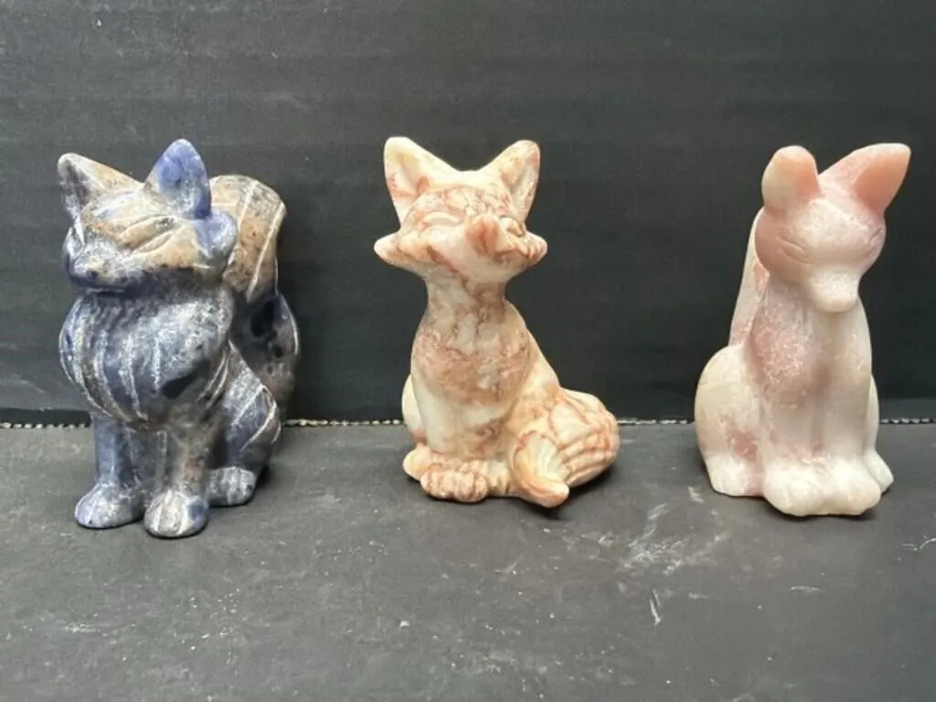 Pink Opal, Red Line Jasper & Sodalite Foxes (3)