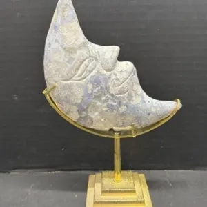 Blue Flower Agate Moon with Stand, 9 "