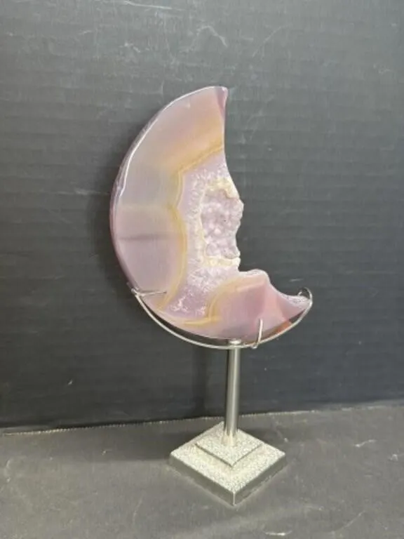 Agate Crescent Moon with Stand, 8.5 "