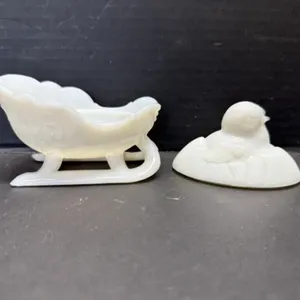 Milk Glass Chick in a Sleigh Candy Dish