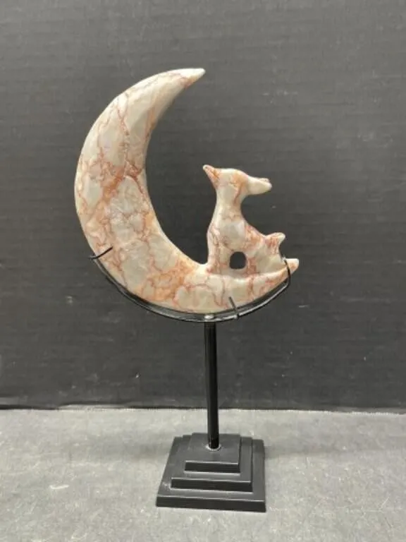 Red Line Jasper Moon with Fox on Stand, 11 "