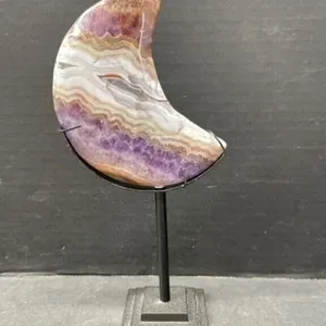 Amethyst & Agate Moon on Stand, 10 "
