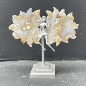 Flower Agate Fairy Wings with Stand, 7 "