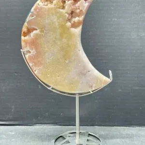 Pink Amethyst Moon with Stand, 13 "