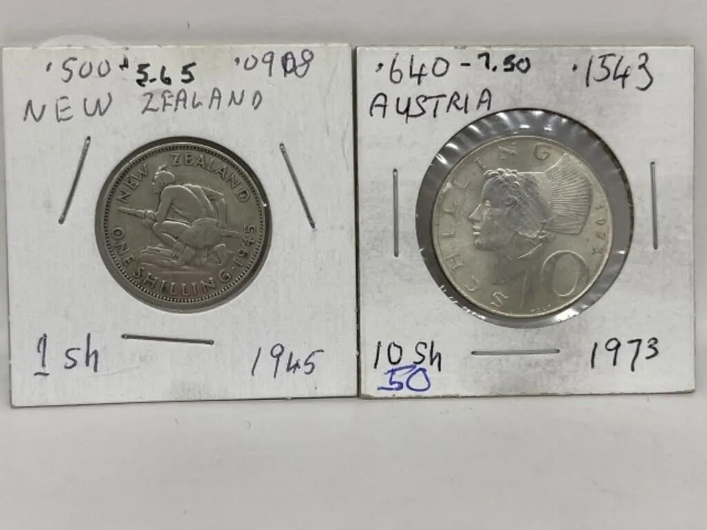 1973 Austria 10 Shilling + 1945 N Zealdn 1 Shillig