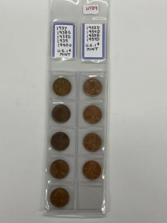 9 X U S Pennies - Mint