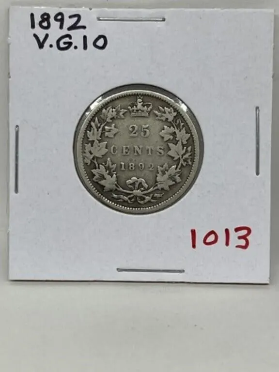 1892 Cdn Silver 25 Cents - Vg 10