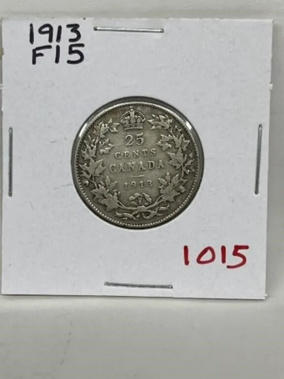 1913 Cdn Silver 25 Cents - F15