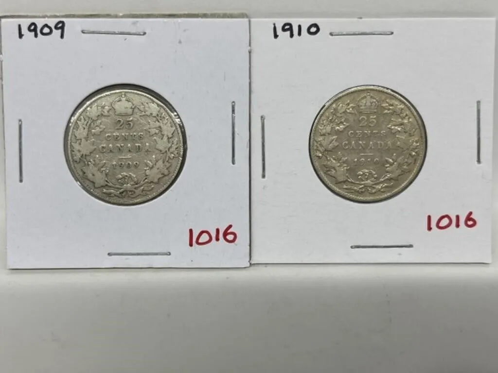 1909, 10 Cdn Silver 25 Cents