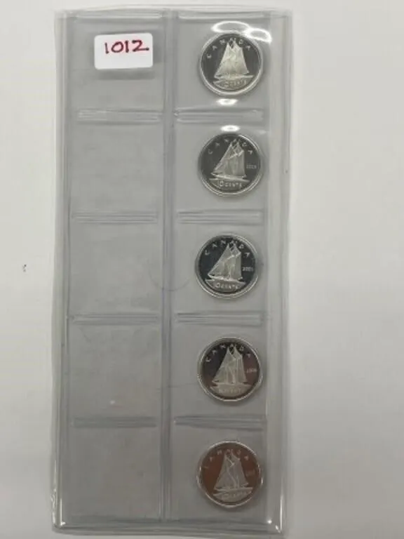 2002, 03, 05, 08, 12 Fine Silver Proof 10 Cents