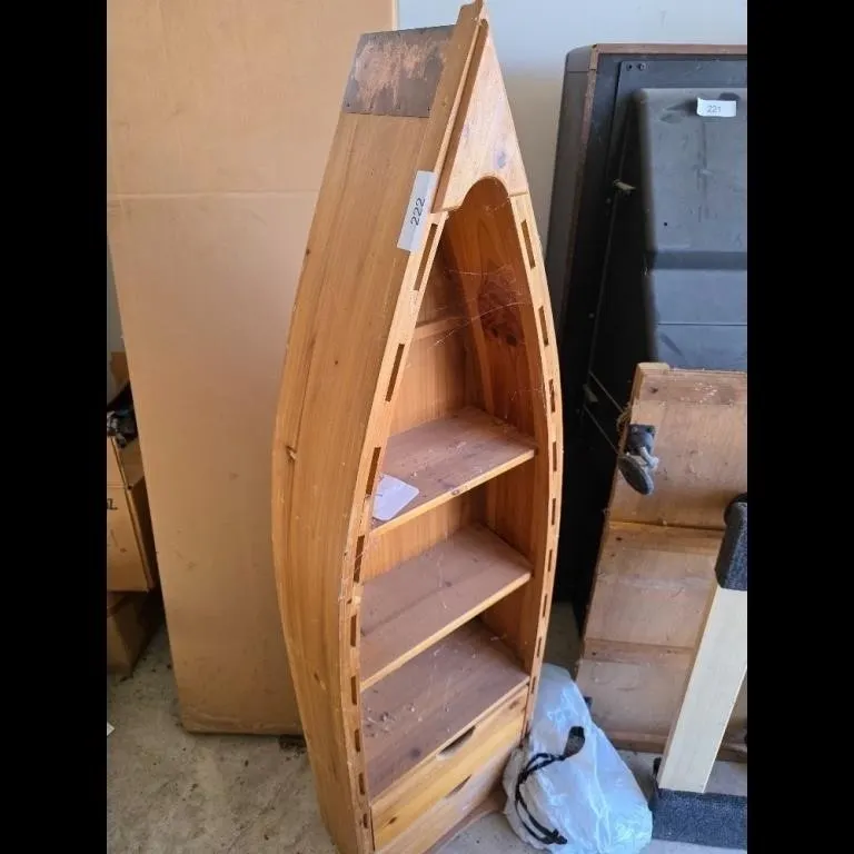 Unique Boat Bookshelf - Natural Wood