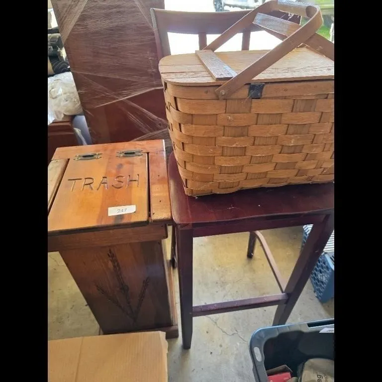 Home Decor Lot Vintage Trash Can Wicker Basket