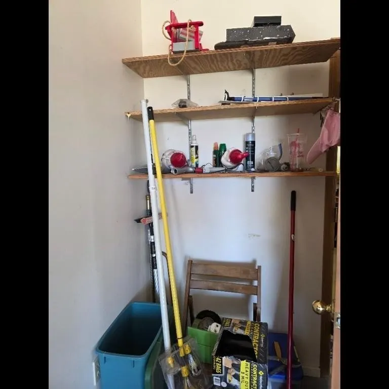 Cleaning Supplies Lot - Brooms Mops Sprays Bin Cha
