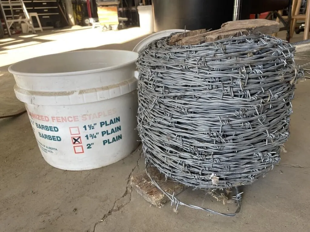 NEW -1 Roll Of Barbed Wire & Bucket Of Fence Nails