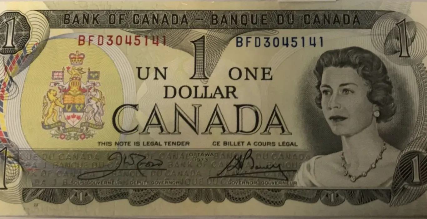 1973 CRISP UNCIRCULATED LAST OF MULTICOLORED CANADA $1 BILL