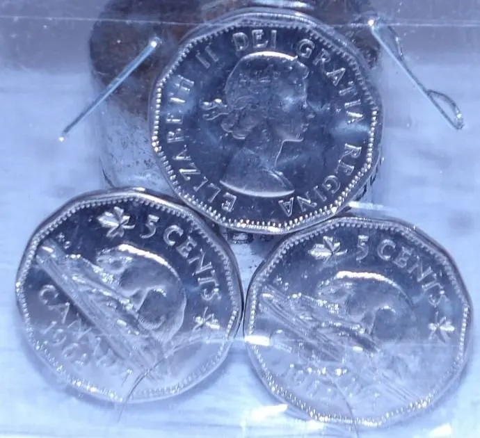 1962 CH/BU 12 SIDED CANADA NICKELS (60 YEARS OLD)