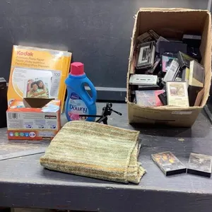 MISC BOX - CASSETTES, PHOTO PAPER, LAUNDRY FABRIC SOFTENERS, DISPLAY CLEANER
