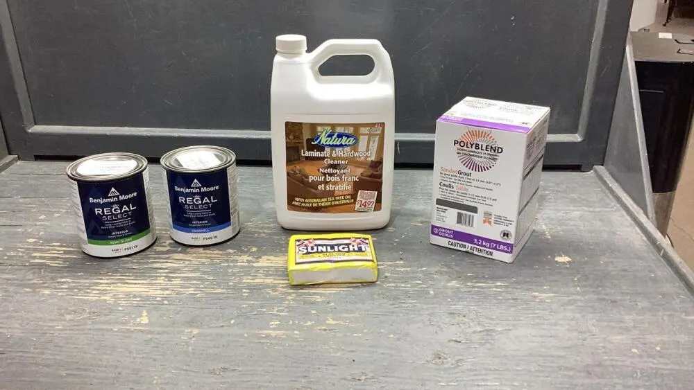 BOX W/NATURA CLEANER, GROUT, PAINT, HAND SOAP