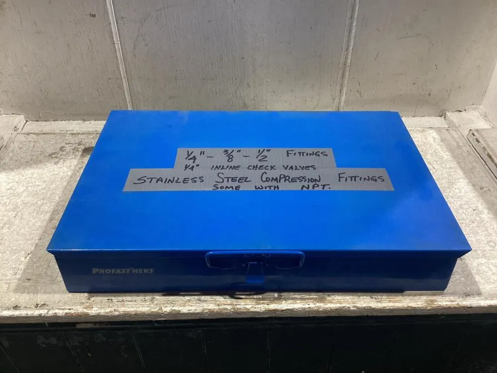 PROFAST'NERS TOOL BOX W/ STAINLESS STEEL COMPRESSION FITTINGS 1/4", 3/8", 1/2" & 1/4" INLINE CHECK VALVES + SOME WITH NPT.