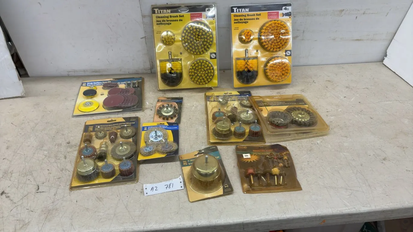 Assorted Titan Cleaning Brush Sets, Power Fist Wire Brush and Flap Wheel Sets