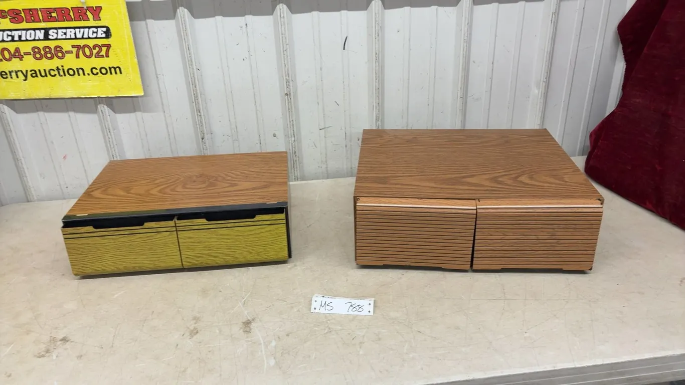 2 Retro Woodgrain Laminate Media Storage Drawer Units for VHS