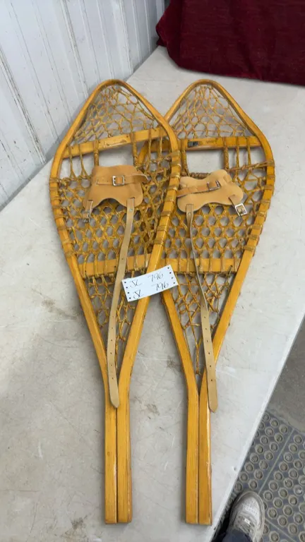 Wooden Snowshoes With Leather Bindings - 13.5” x 42.5 “