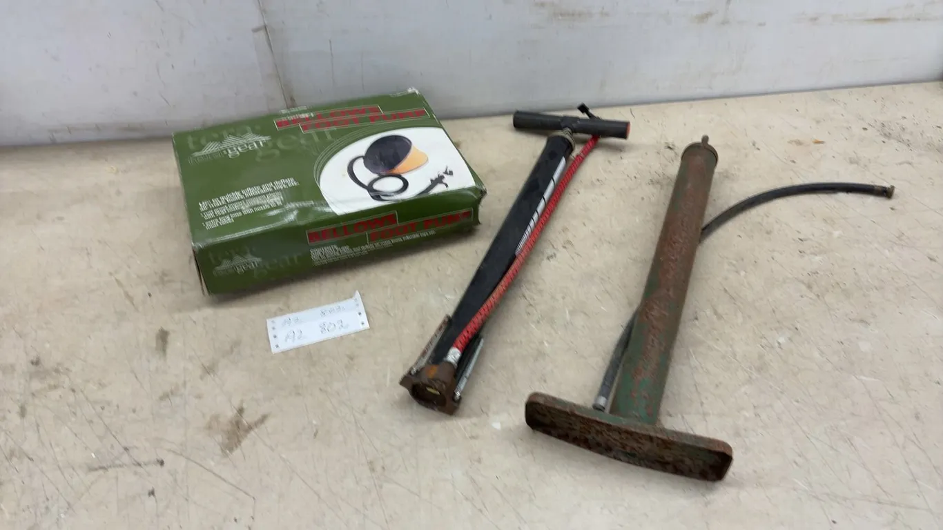 Tera Gear Bellows Foot Pump, Norco Hand Pump, and Vintage Green Foot Pump