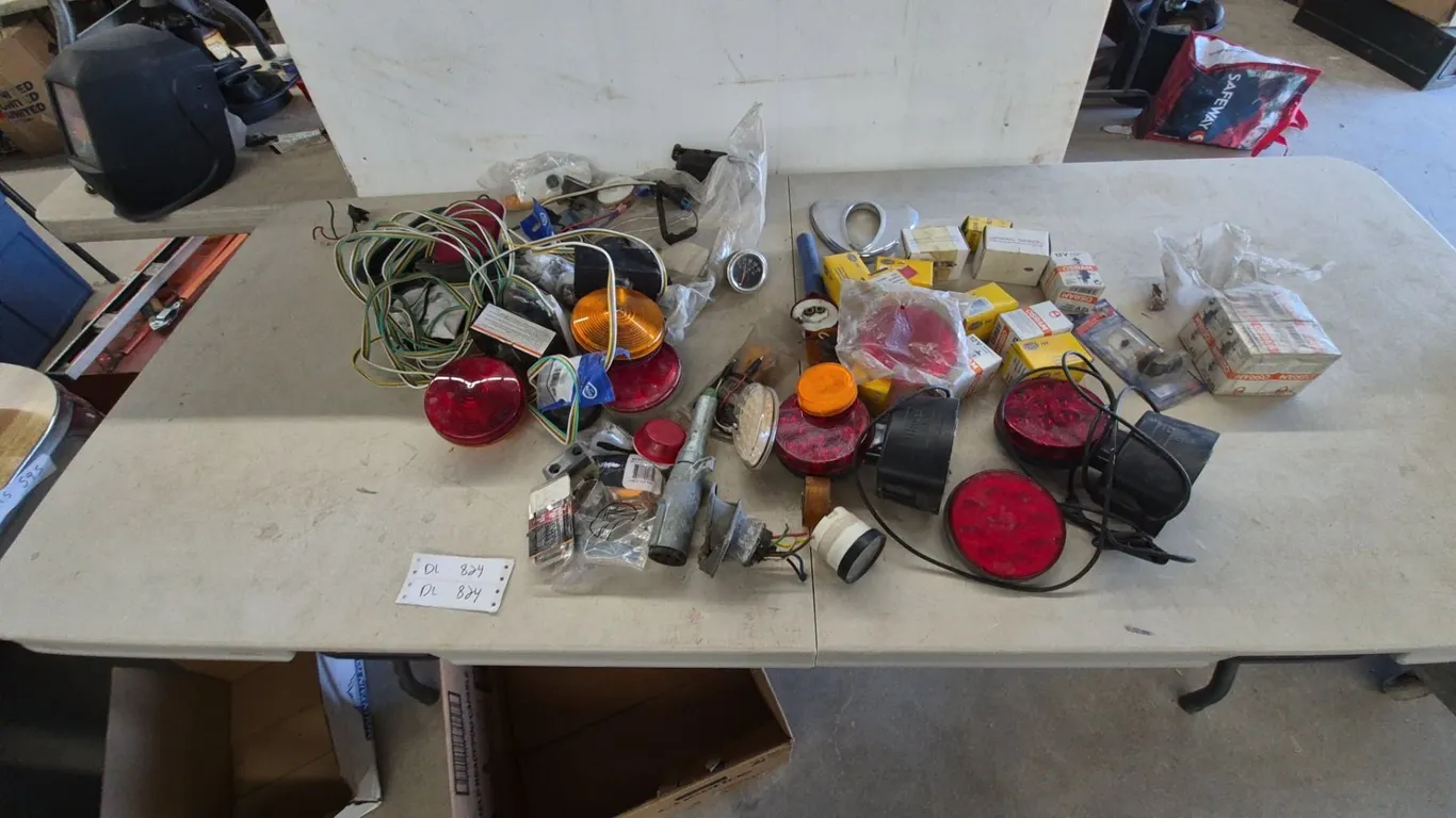 Assorted Vehicle Lights and Electrical Components: Hella and Osram Bulbs, Taillights, Wiring