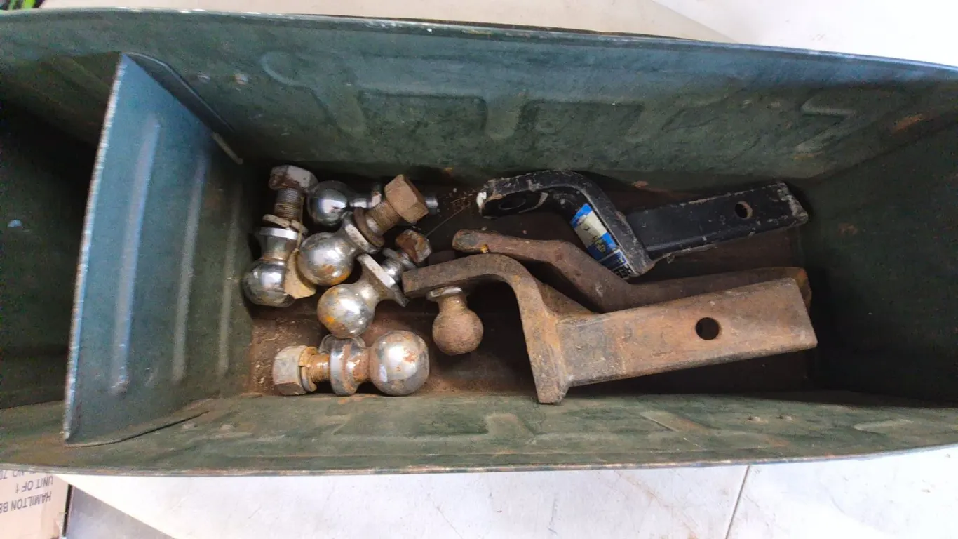 Metal Ammo Box with Trailer Hitch Balls and Receivers