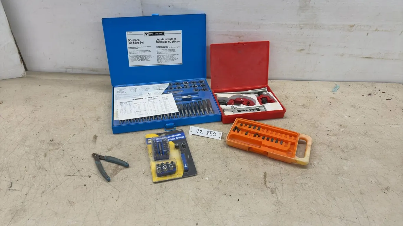 Mastercraft 60-Piece Tap and Die Set, Tube Flaring Kit, Ratcheting Screwdriver Set