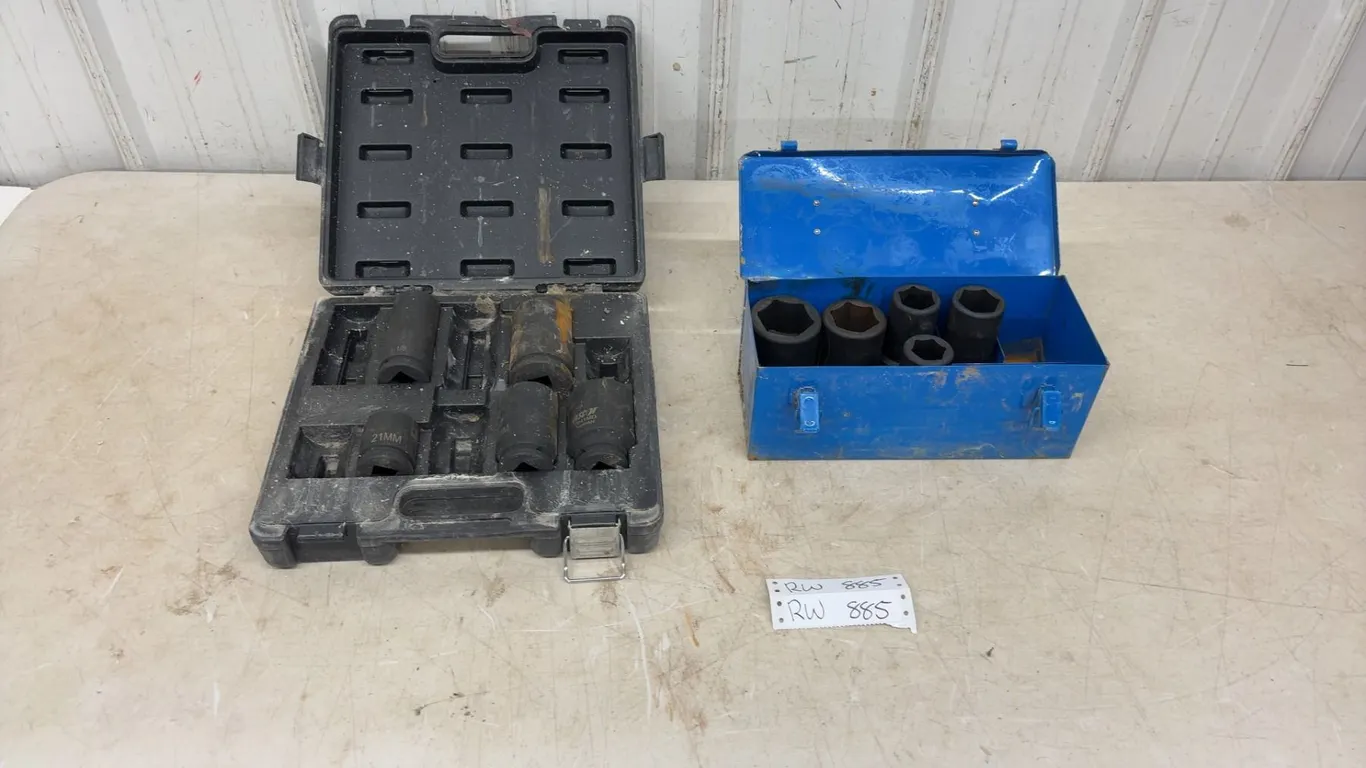 Ascot Impact Socket Set in Case - Not Complete and Assorted Large Impact Sockets in Blue Metal Box