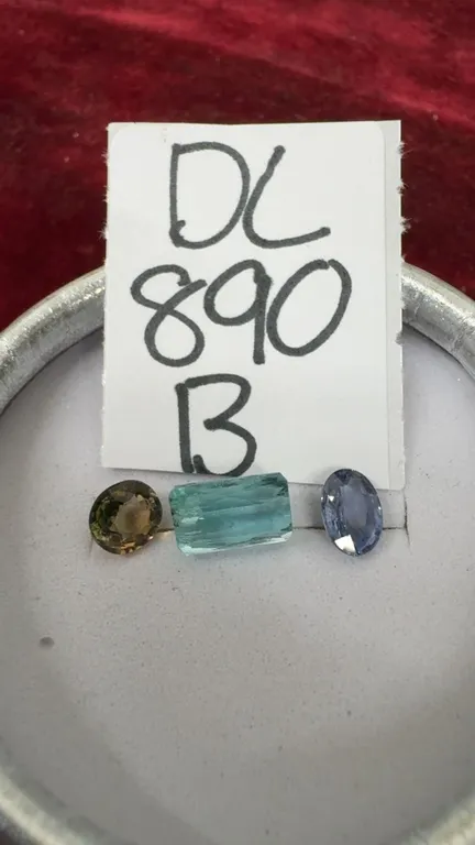 Natural Pinkish Orange Green Tourmaline, Bluish Green Emerald and Purplish Blue Sapphire Gemstones
