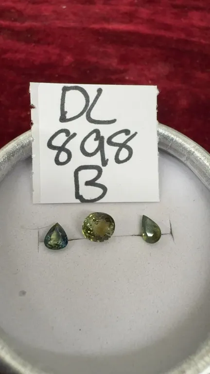 Blue Green Sapphire, Green Tourmaline, and Green Sapphire Pear Shaped Gemstones
