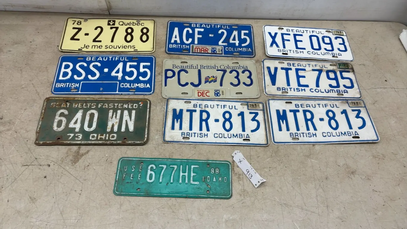 License Plates, Quebec, British Columbia, Ohio and Idaho, 1973-1988, 10 Piece