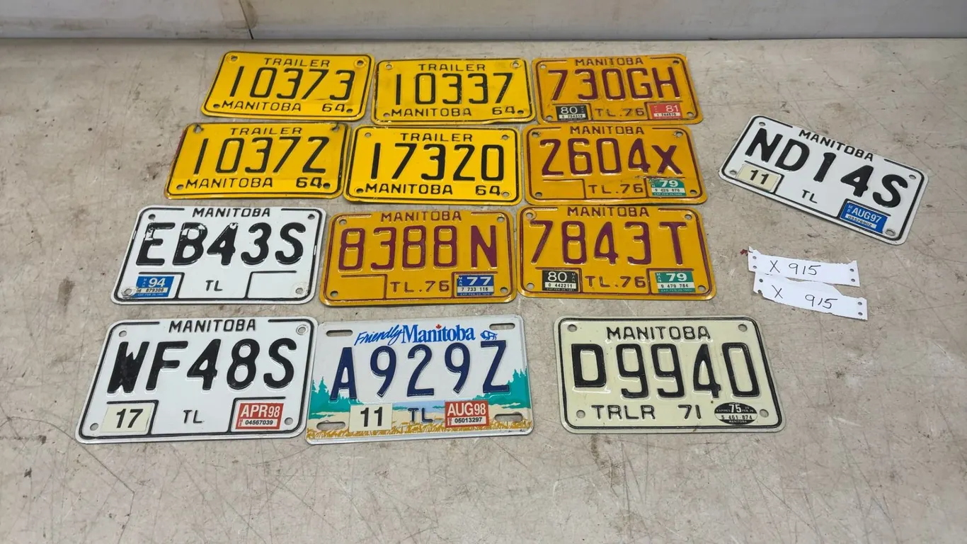 13 Manitoba Trailer License Plates, 1964 to 1990s